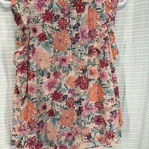 LOFT Floral Sleeveless Tunic in Pink, Coral & Green